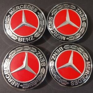 4 Mercedes Benz red 75mm rim center caps